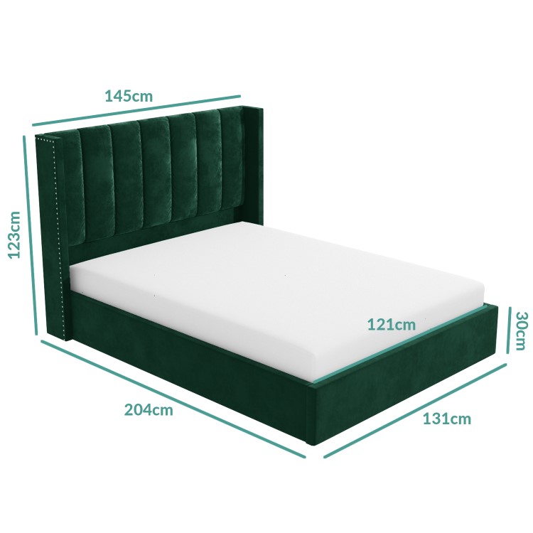 GRADE A1 - Maddox Wing Back Small Double Ottoman Bed in Green Velvet