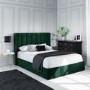 Green Velvet Small Double Ottoman Bed with Winged Headboard - Maddox