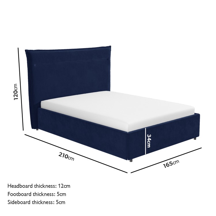 Navy Blue Velvet Double Bed Frame with Cushioned Headboard - Maddox