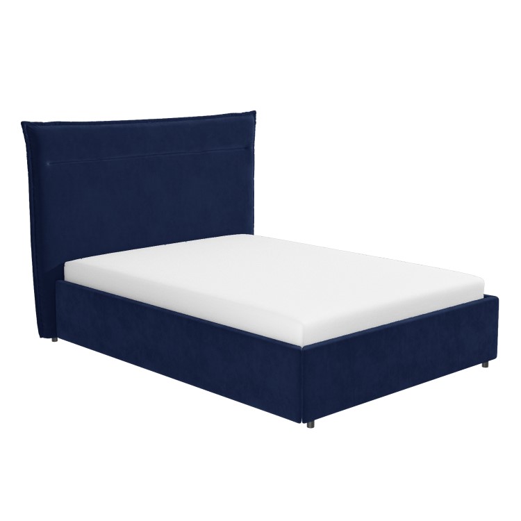 Navy Blue Velvet Double Bed Frame with Cushioned Headboard - Maddox