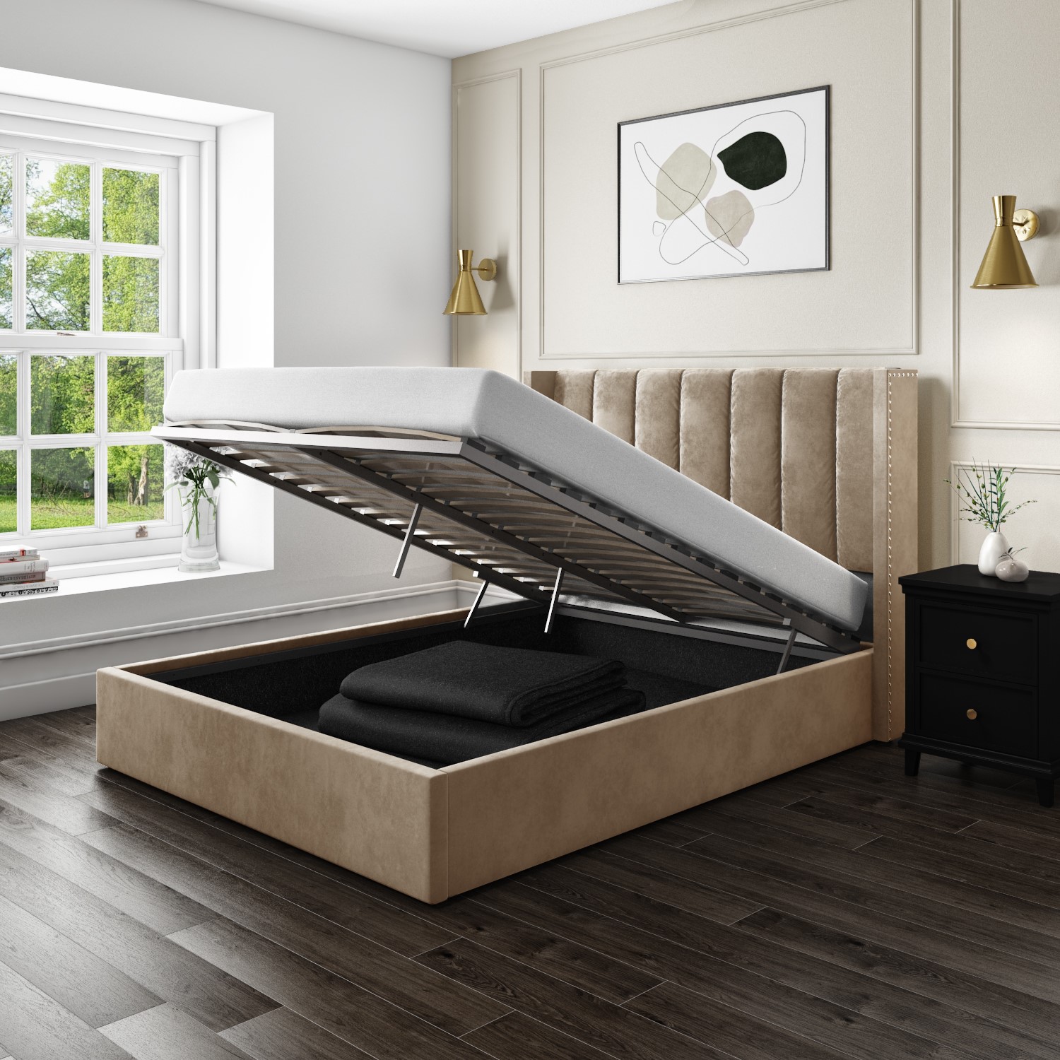 Maddox wingback deals ottoman bed