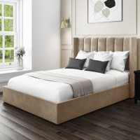 GRADE A1 - Maddox Wing Back Double Ottoman Bed in Mink Velvet