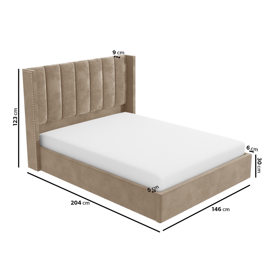 GRADE A1 - Maddox Wing Back Double Ottoman Bed in Mink Velvet