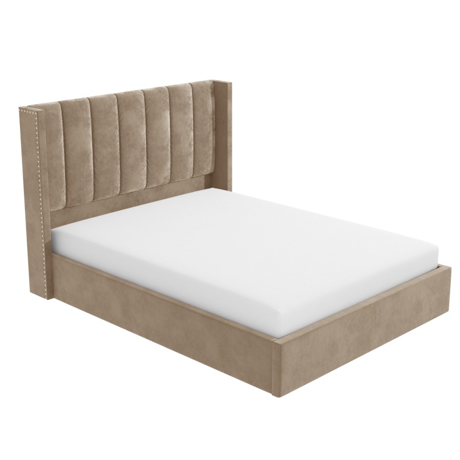 GRADE A1 - Maddox Wing Back Double Ottoman Bed in Mink Velvet