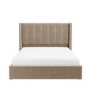 Beige Velvet King Size Ottoman Bed with Winged Headboard - Maddox