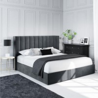 GRADE A1 - Grey Velvet Super King Ottoman Bed with Winged Headboard - Maddox