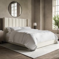 GRADE A2 - Cream Velvet Double Ottoman Bed with Winged Headboard - Maddox GRADE A2 - Cream Velvet Double Ottoman Bed with Winged Headboard - Maddox