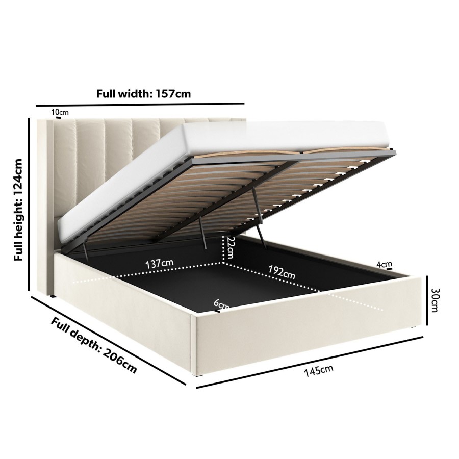 GRADE A2 - Cream Velvet Double Ottoman Bed with Winged Headboard - Maddox