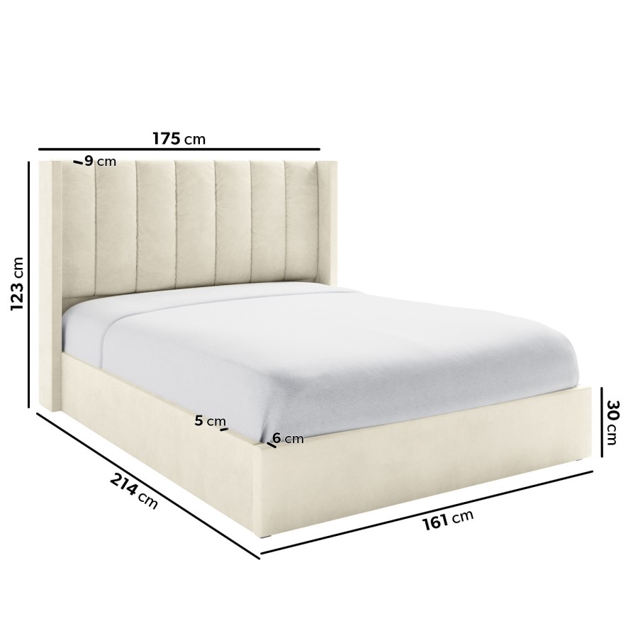 ONLY OPENED - Cream Velvet King Size Ottoman Bed with Winged Headboard - Maddox