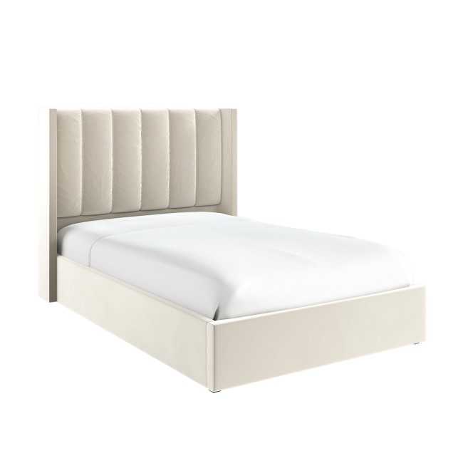 Cream Velvet Small Double Ottoman Bed With Winged Headboard - Maddox