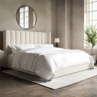 Cream Velvet Super King Ottoman Bed With Winged Headboard - Maddox Cream Velvet Super King Ottoman Bed With Winged Headboard - Maddox