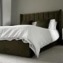 Khaki Velvet King Size Ottoman Bed with Winged Headboard - Maddox