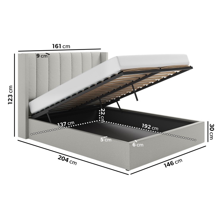 GRADE A1 - Grey Fabric Double Ottoman Bed With Winged Headboard - Maddox