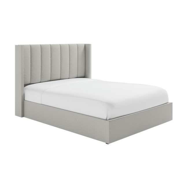 Grey Upholstered Double Ottoman Bed With Winged Headboard - Maddox