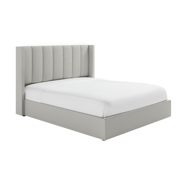 Grey Upholstered King Size Ottoman Bed With Winged Headboard - Maddox