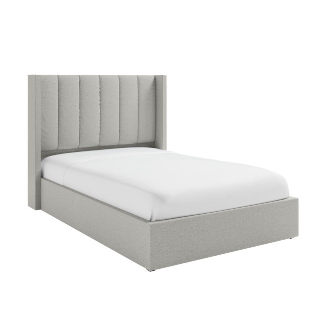 Grey Fabric Small Double Ottoman Bed With Winged Headboard - Maddox