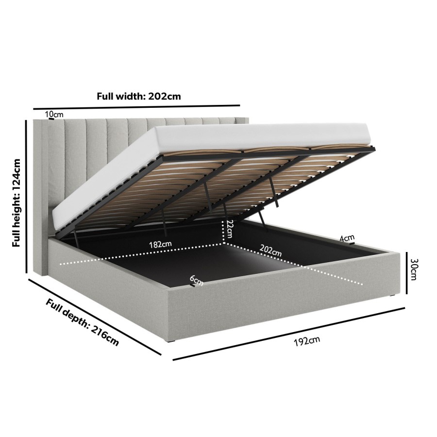 Grey Fabric Super King Ottoman Bed with Winged Headboard - Maddox