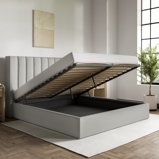 Grey Fabric Super King Ottoman Bed With Winged Headboard - Maddox