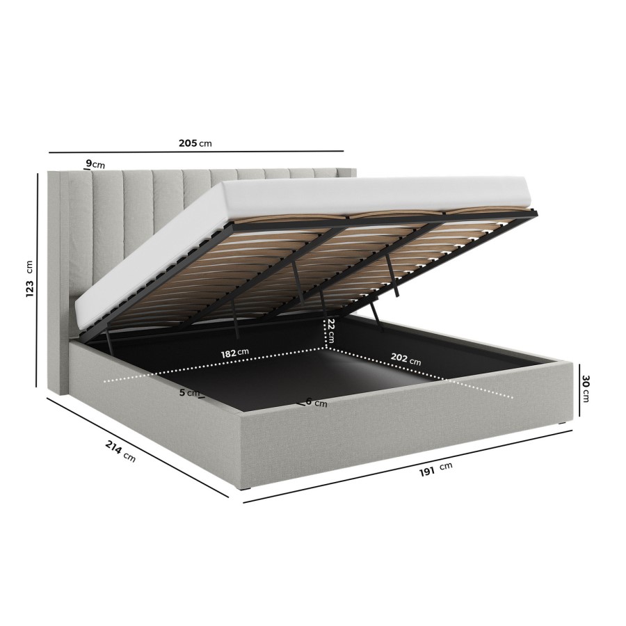 GRADE A1 - Grey Fabric Super King Ottoman Bed With Winged Headboard - Maddox