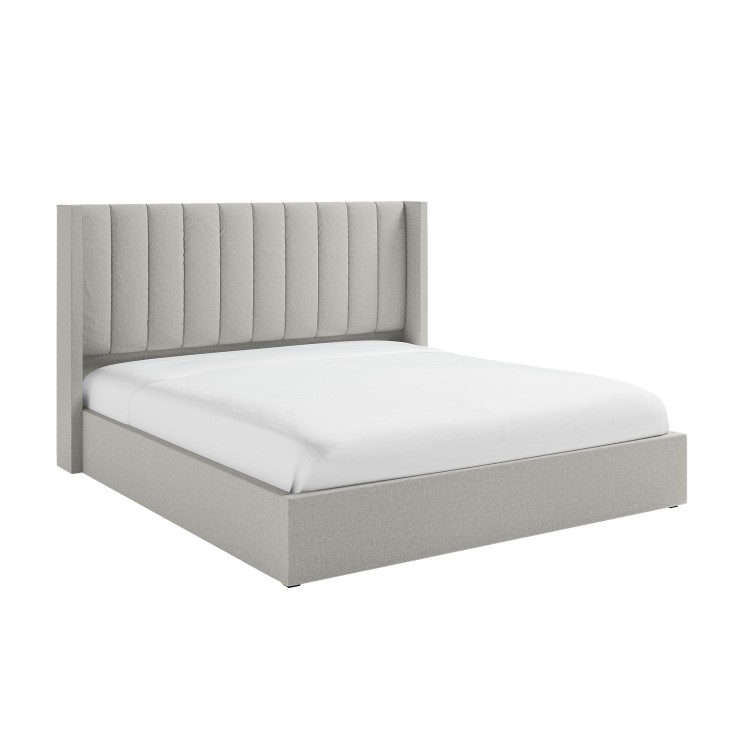 Grey Upholstered Super King Ottoman Bed With Winged Headboard - Maddox