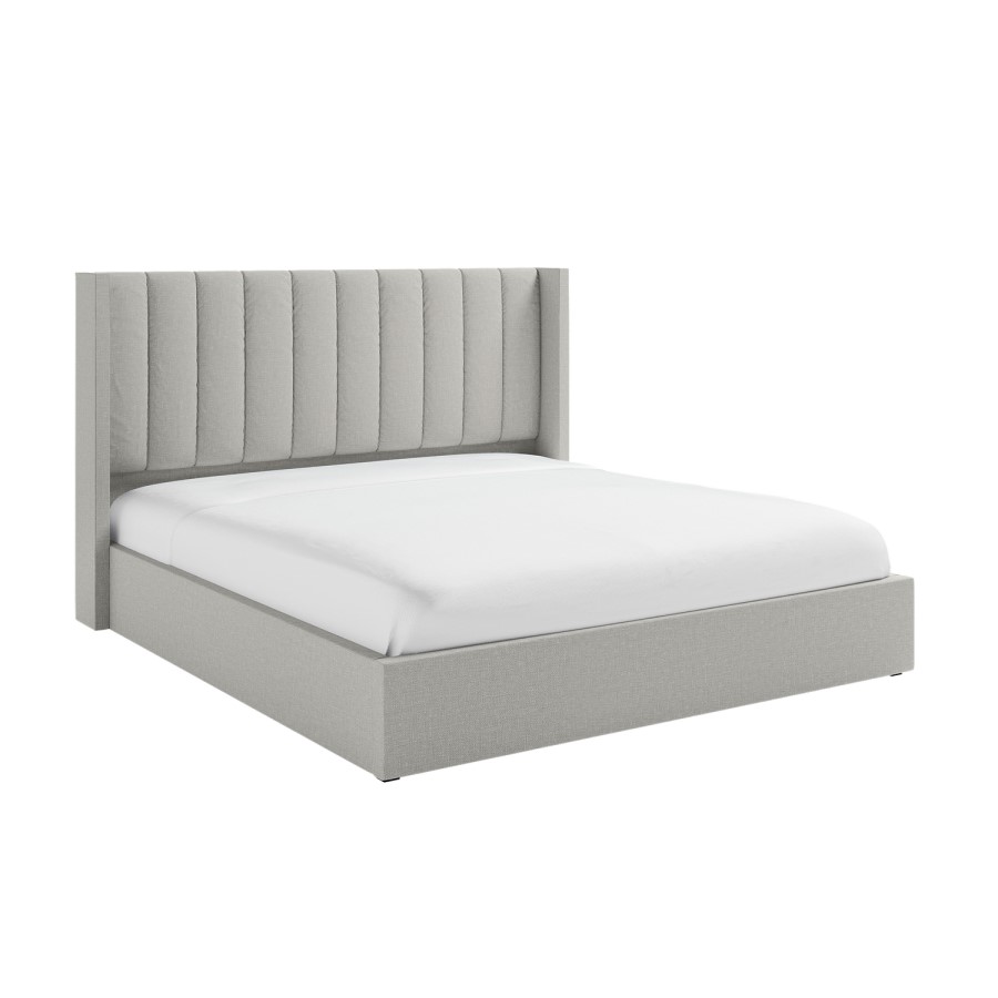 GRADE A1 - Grey Fabric Super King Ottoman Bed With Winged Headboard - Maddox
