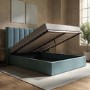 Blue Velvet King Size Ottoman Bed With Winged Headboard - Maddox