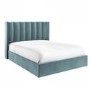 Blue Velvet King Size Ottoman Bed With Winged Headboard - Maddox