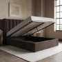 Brown Velvet King Size Ottoman Bed With Winged Headboard - Maddox