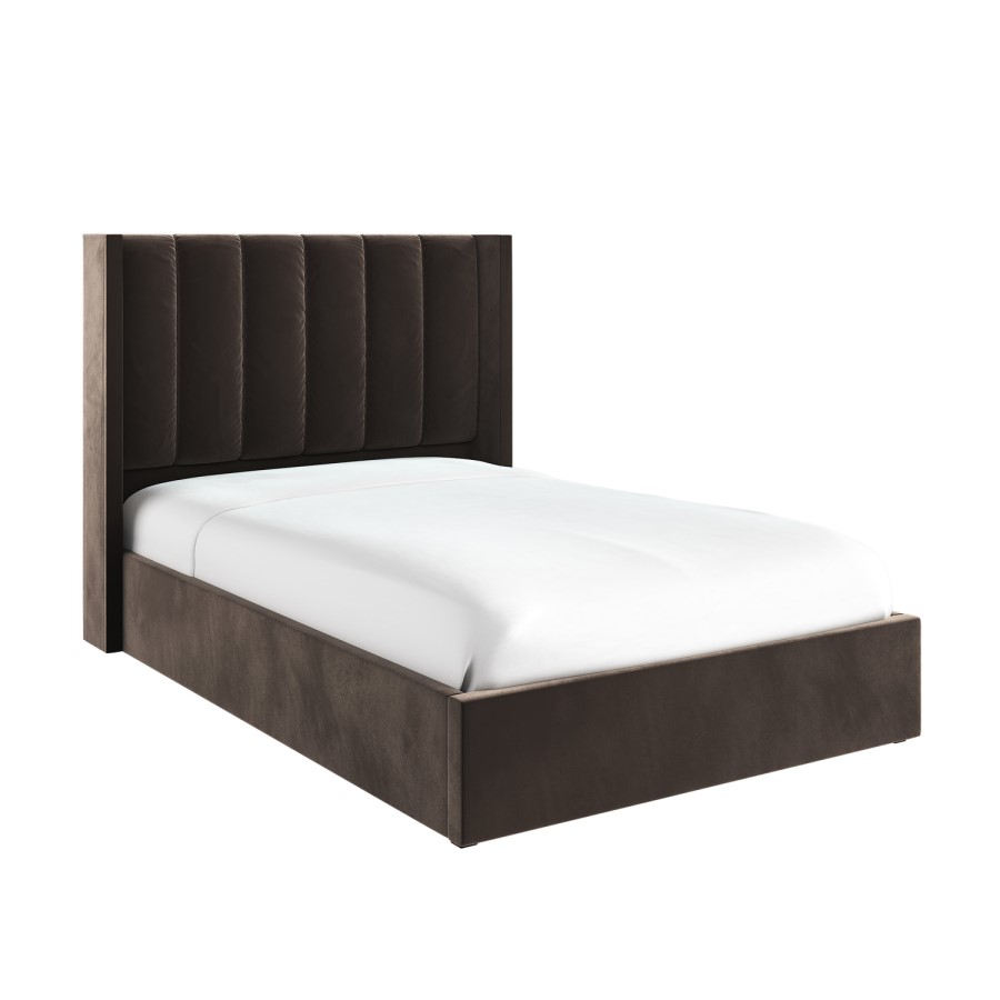 Small Double Chocolate Brown Velvet Ottoman Bed - Maddox