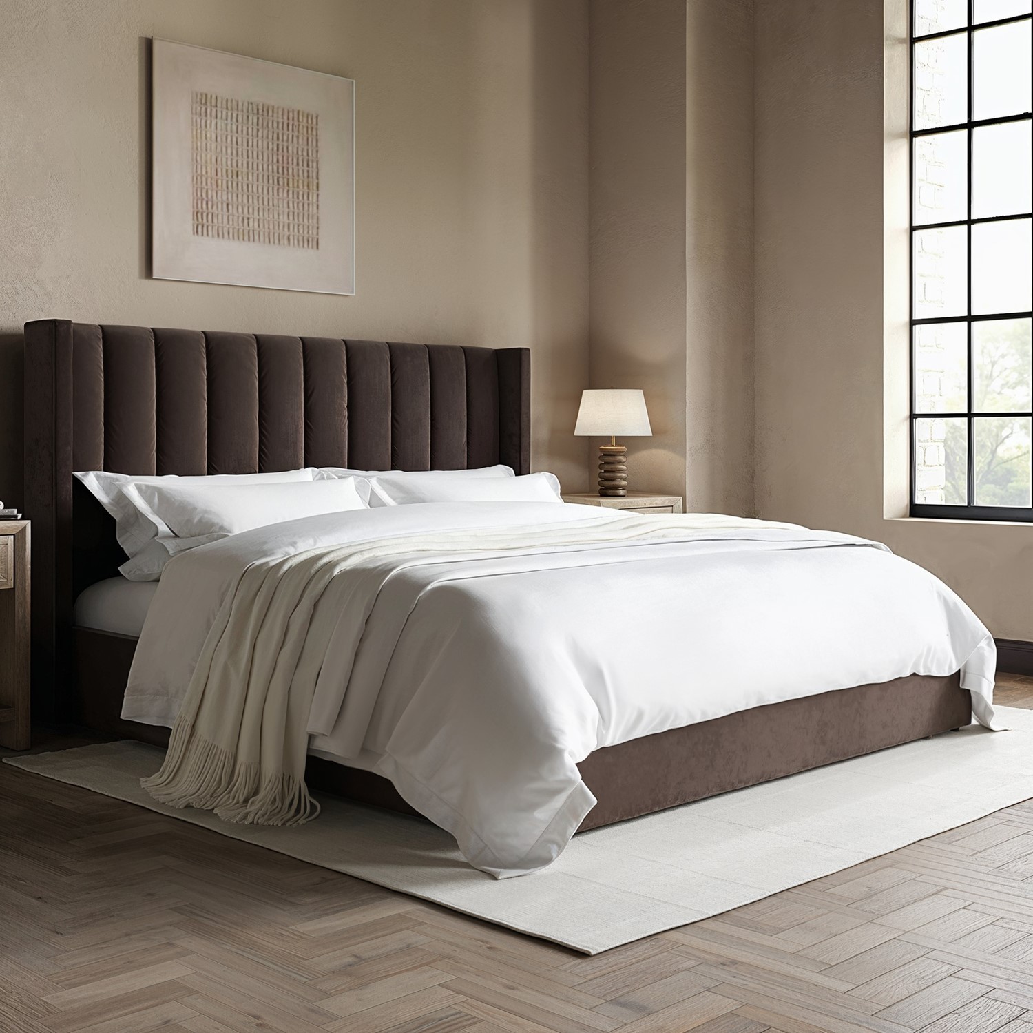 Chocolate Brown Super King Velvet Ottoman Bed