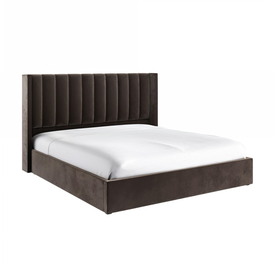 Chocolate Brown Super King Size Velvet Ottoman Bed - Maddox