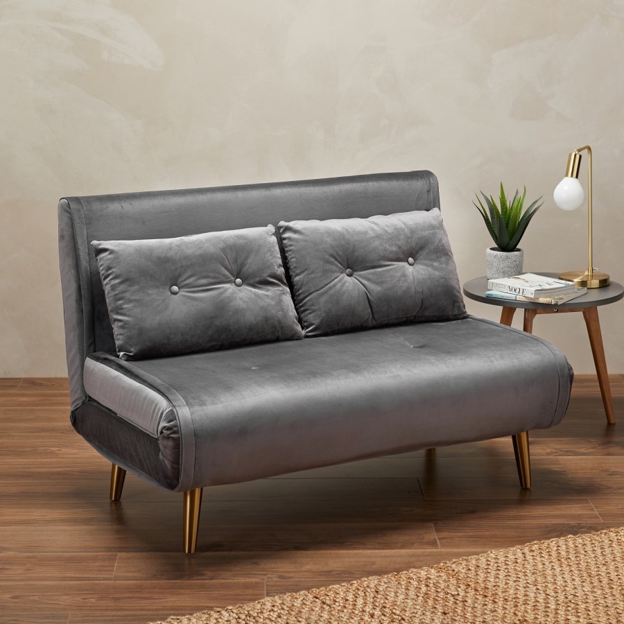 2 Seater Futon Sofa Bed in Grey Velvet - Madison