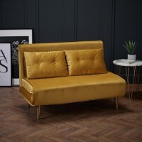 2 Seater Futon Sofa Bed in Mustard Yellow Velvet - Madison