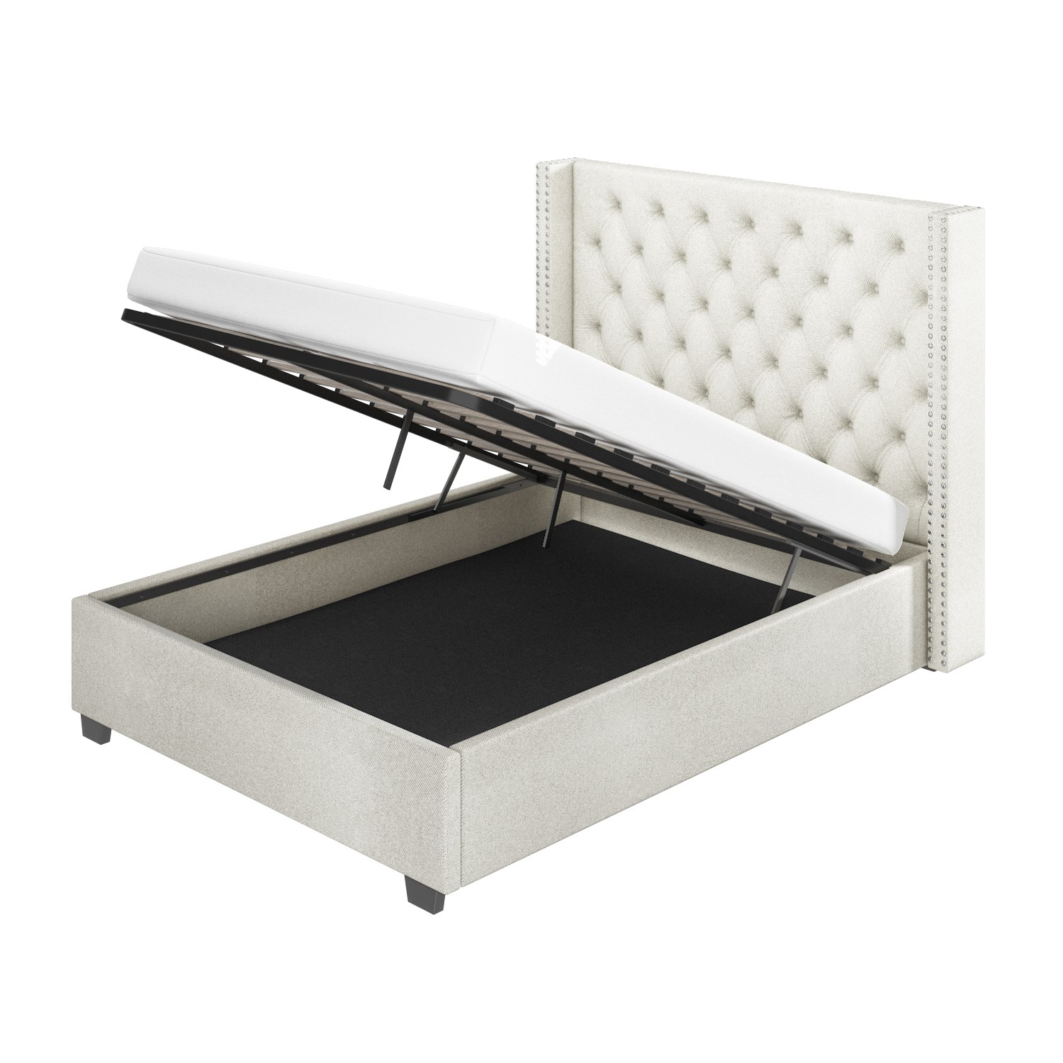 GRADE A1 - Maeva Wing Back Double Ottoman Bed in Off White Woven Fabric ...