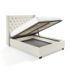 Off-White Fabric Double Ottoman Bed with Winged Headboard - Maeva