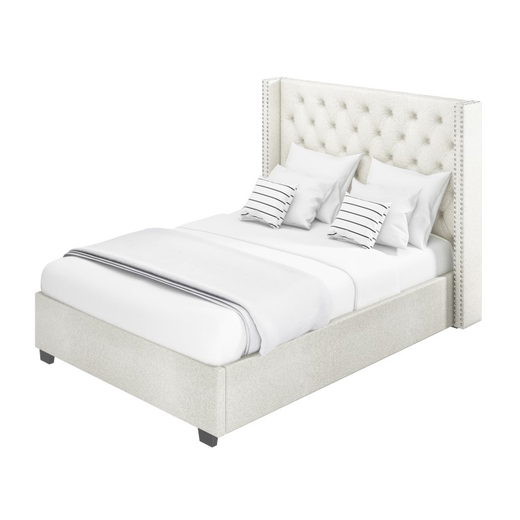 GRADE A1 - Maeva Wing Back King Size Ottoman Bed in Off White Woven Fabric