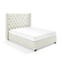 Off-White Fabric King Size Ottoman Bed with Winged Headboard - Maeva