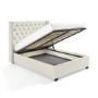 Off-White Fabric King Size Ottoman Bed with Winged Headboard - Maeva