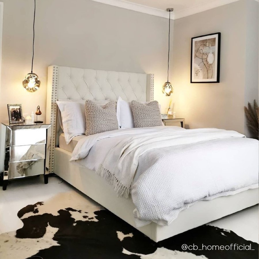 GRADE A2 - Off-White Fabric King Size Ottoman Bed with Winged Headboard - Maeva