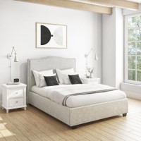 GRADE A1 - Light Grey Fabric Double Ottoman Bed with French Headboard - Maeva