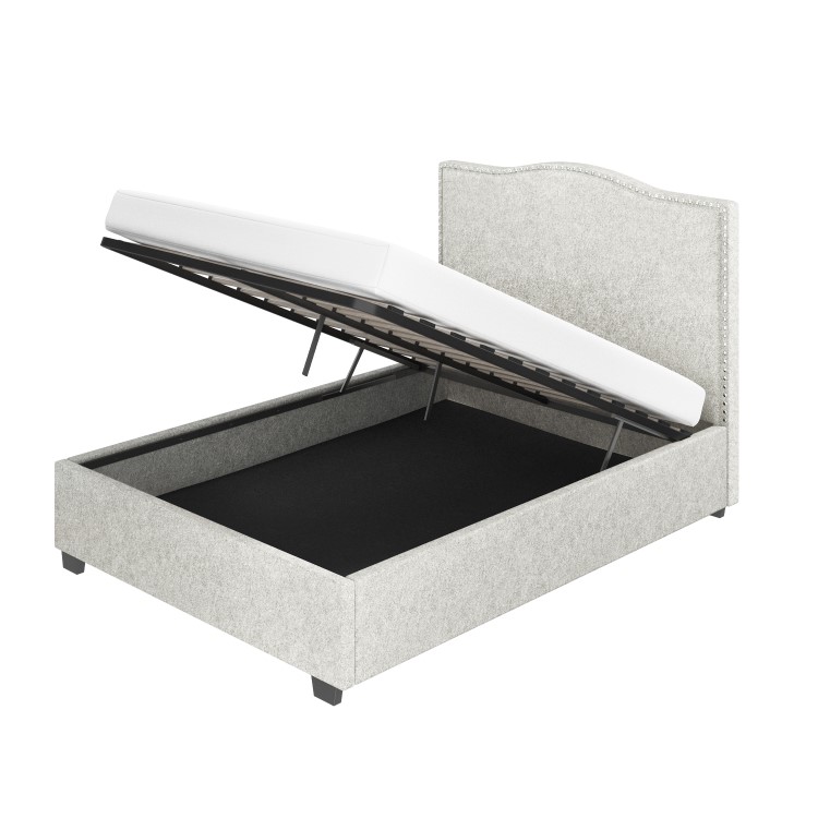 GRADE A1 - Light Grey Fabric Double Ottoman Bed with French Headboard - Maeva