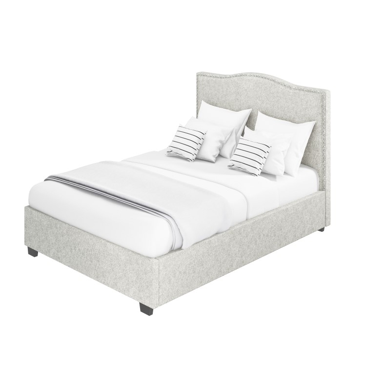 GRADE A1 - Light Grey Fabric Double Ottoman Bed with French Headboard - Maeva