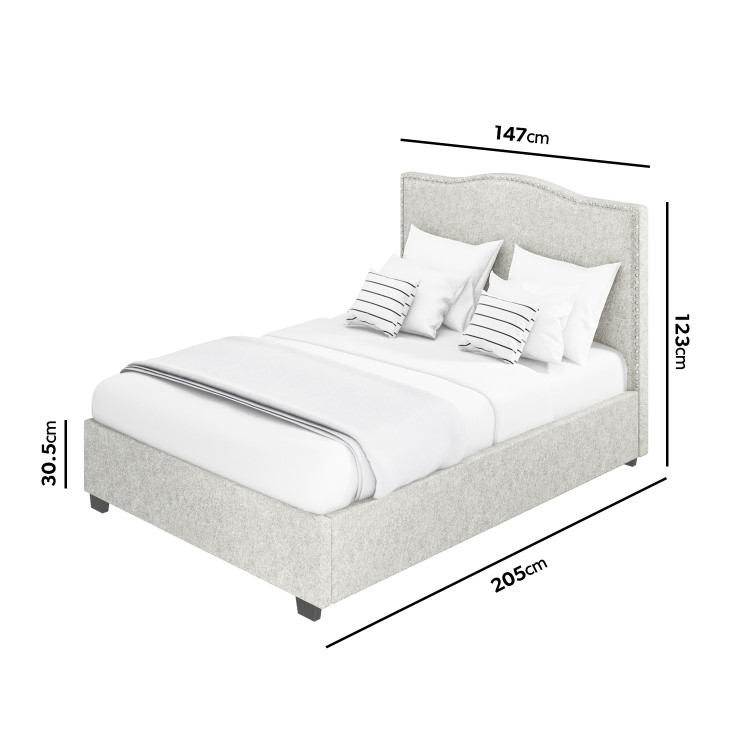 GRADE A1 - Light Grey Fabric Double Ottoman Bed with French Headboard - Maeva