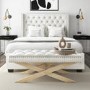 Wooden End-of-Bed Bench Upholstered in Off-White Fabric - Maeva