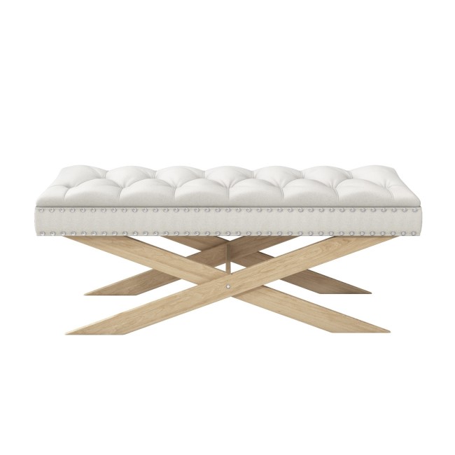 Wooden End-of-Bed Bench Upholstered in Off-White Fabric - Maeva