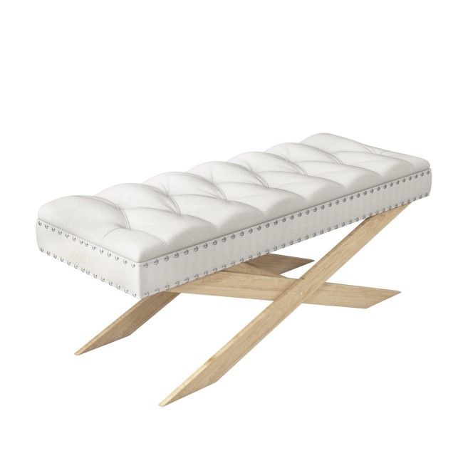 Wooden End-of-Bed Bench Upholstered in Off-White Fabric - Maeva