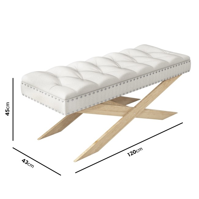 Wooden End-of-Bed Bench Upholstered in Off-White Fabric - Maeva