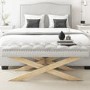 Wooden End-of-Bed Bench Upholstered in Light Grey Fabric - Maeva