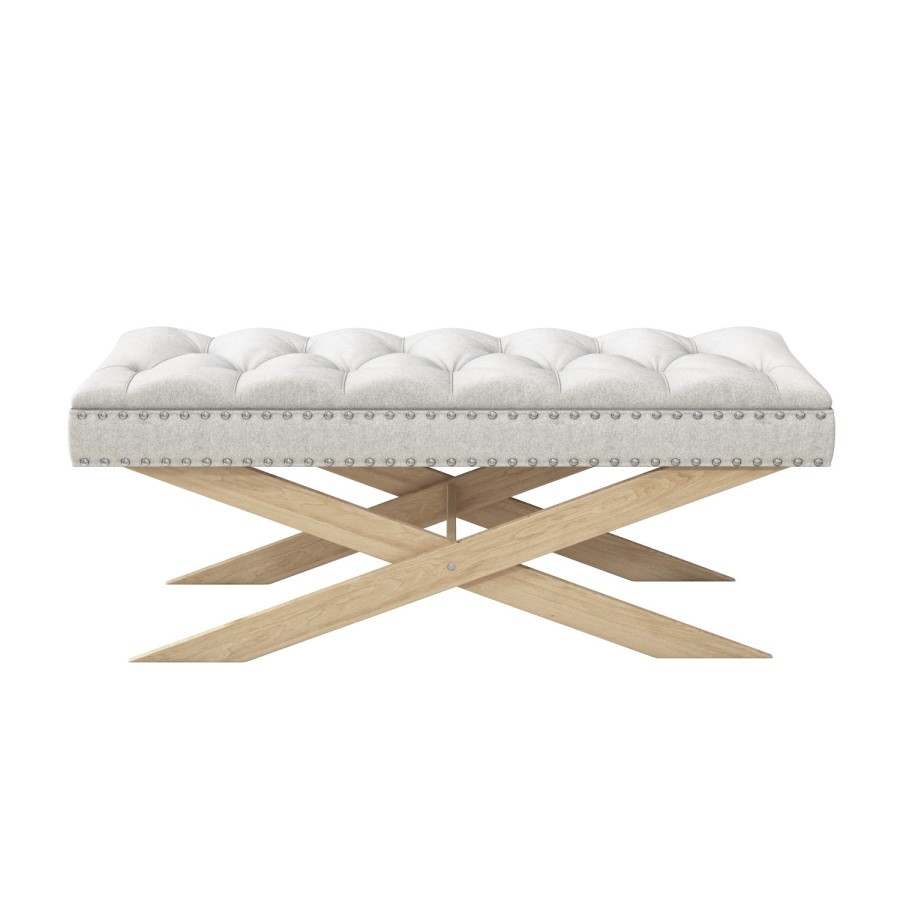GRADE A1 - Wooden End-of-Bed Bench Upholstered in Light Grey Fabric - Maeva