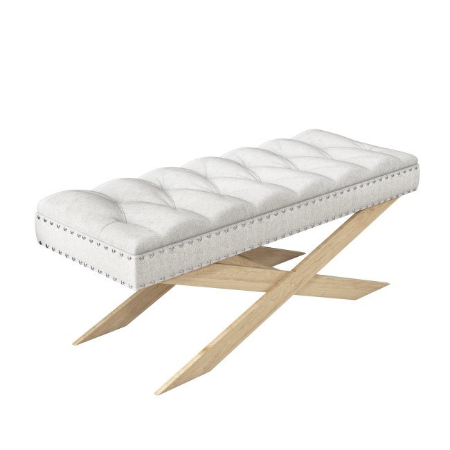 Wooden End-of-Bed Bench Upholstered in Light Grey Fabric - Maeva